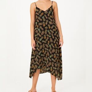 Cynthia Rowley Size Black Pineapple Print A-Line Handkerchief Hemline Dress